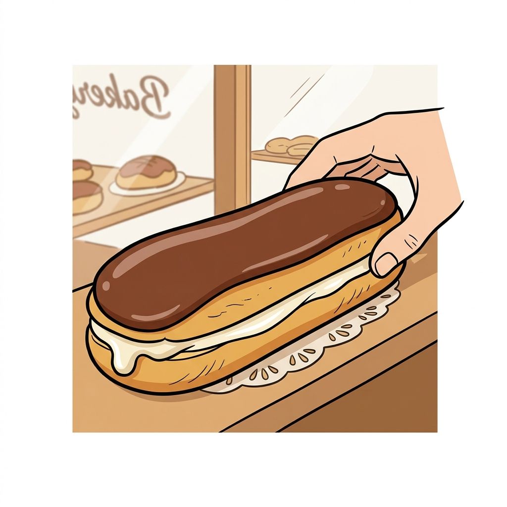 AI mnemonic illustration for the English word "éclair"