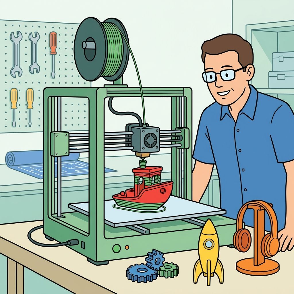 AI mnemonic illustration for the English word "3D printer"