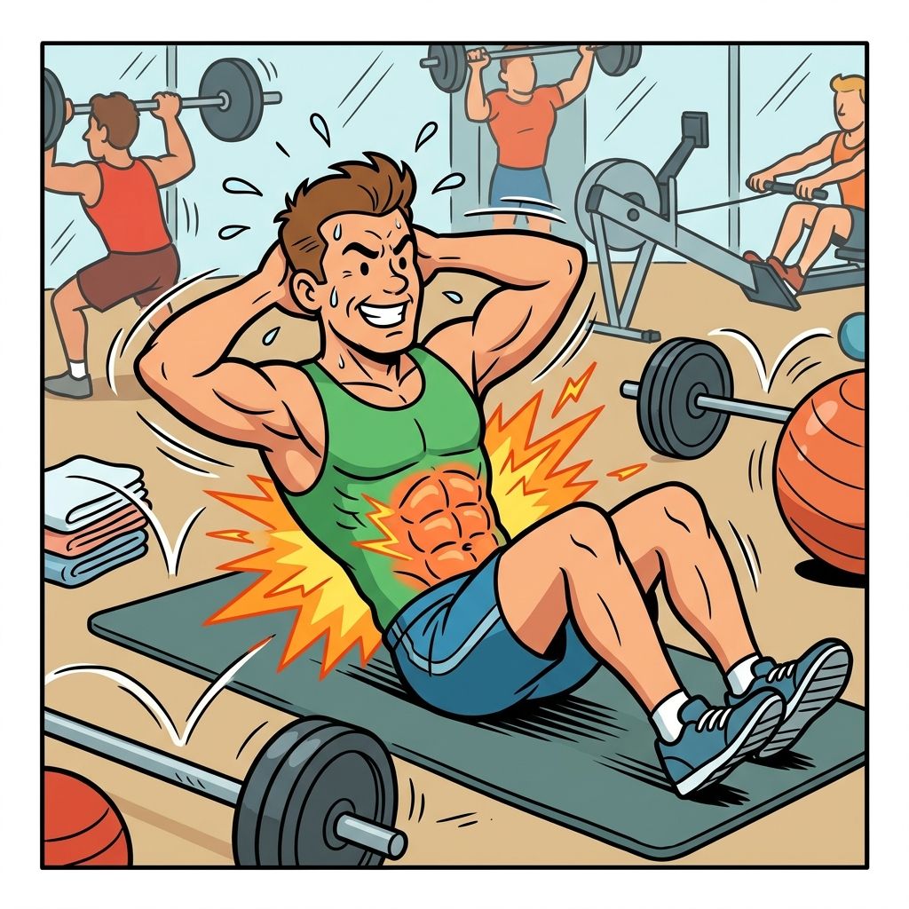 AI mnemonic illustration for the English word "abdominals"