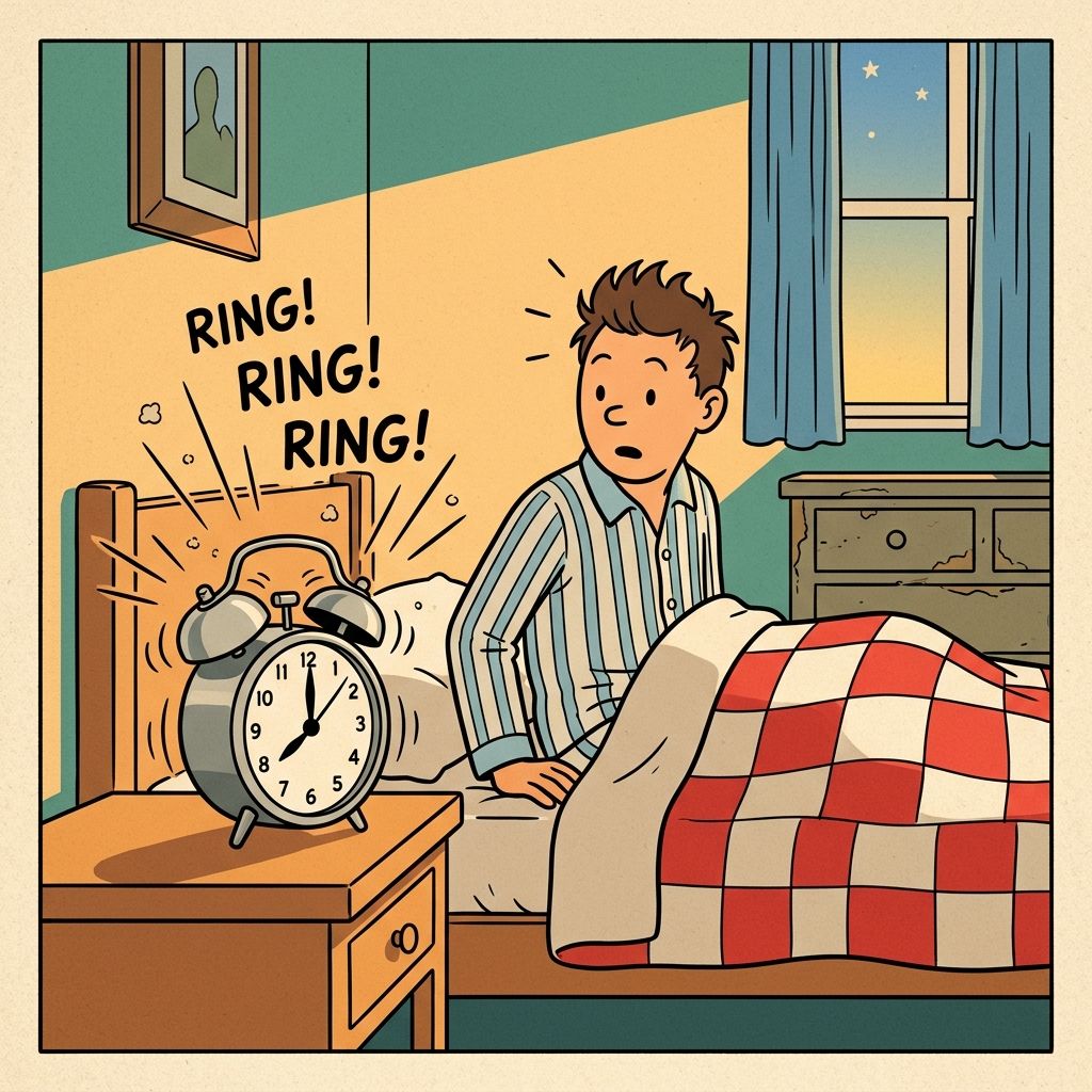 AI mnemonic illustration for the English word "alarm clock"