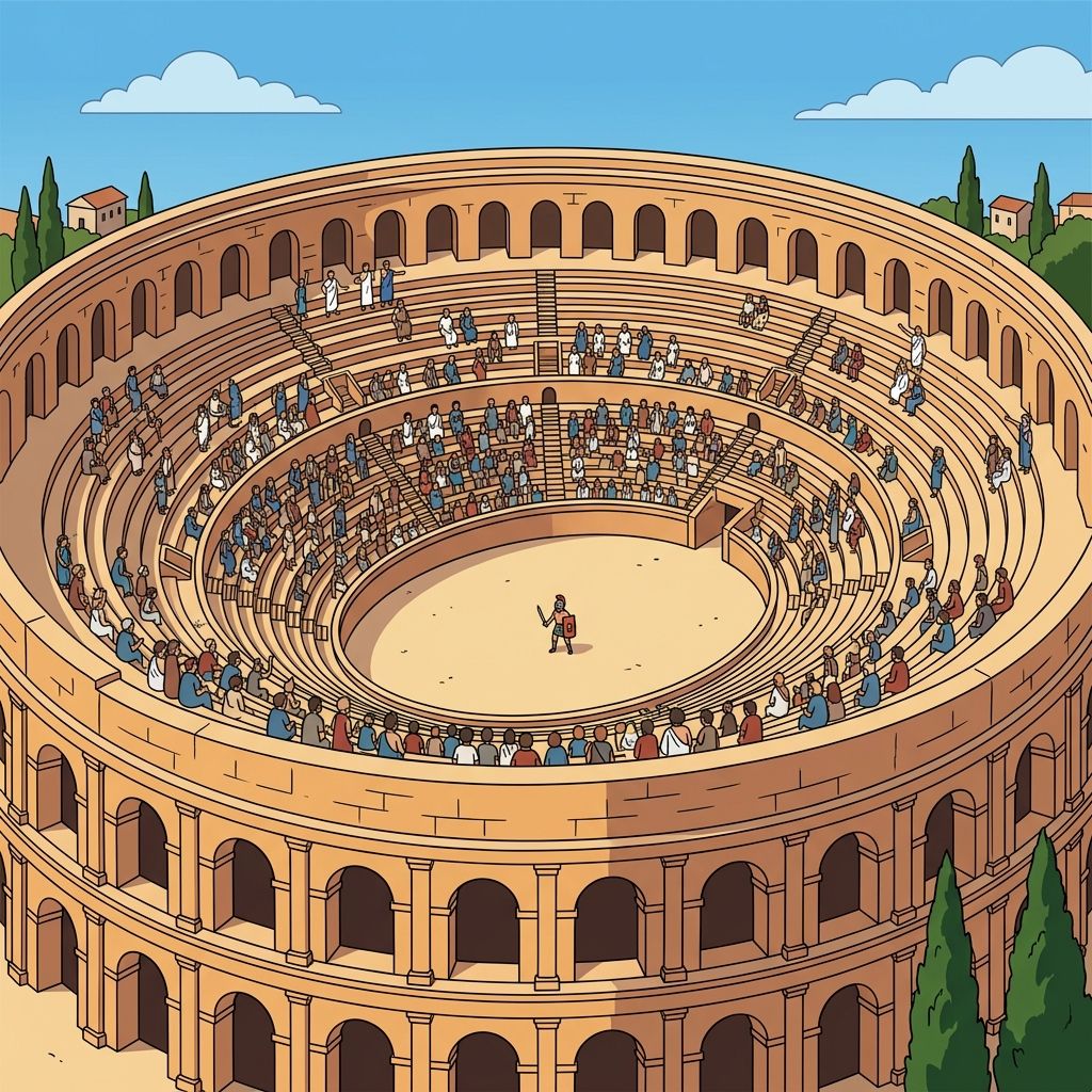 AI mnemonic illustration for the English word "amphitheater"