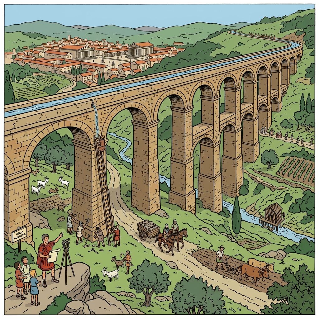 AI mnemonic illustration for the English word "aqueduct"