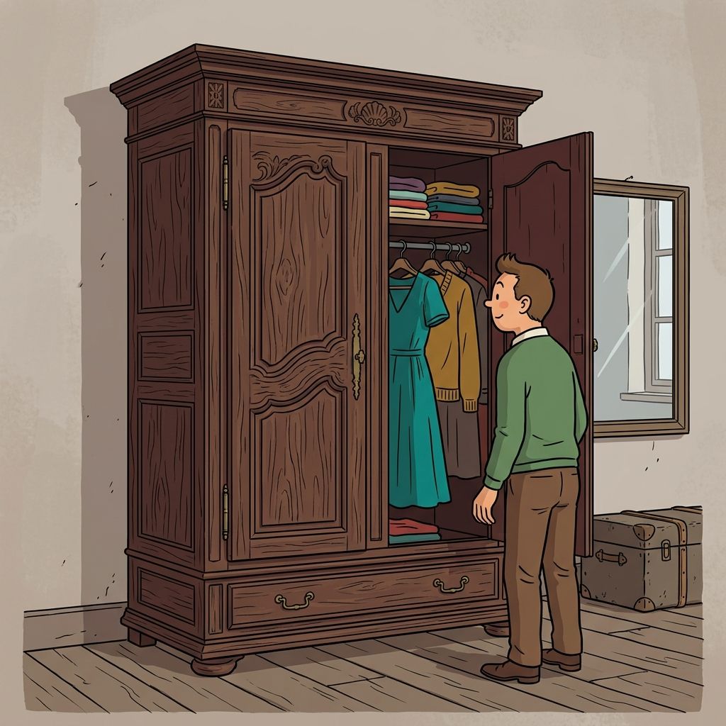 AI mnemonic illustration for the English word "armoire"