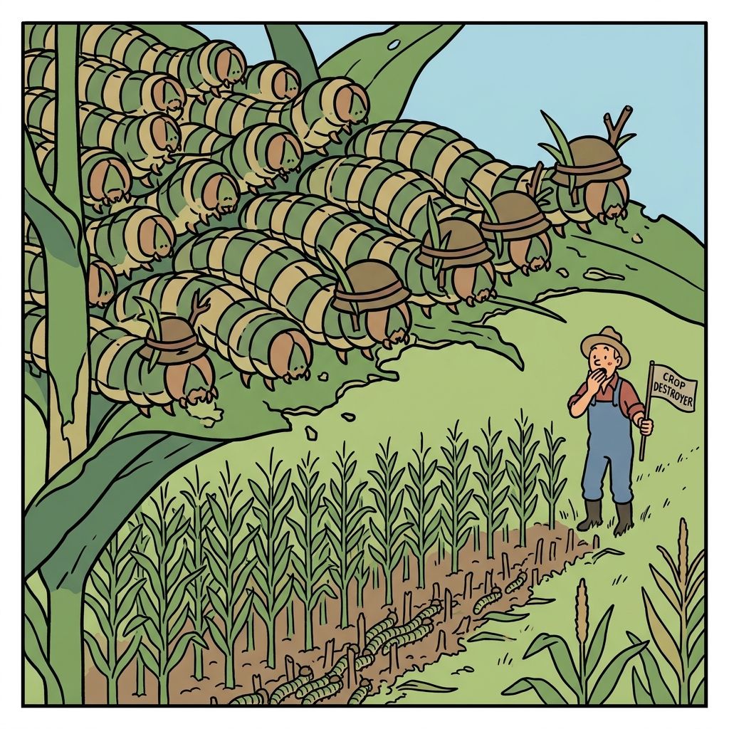 AI mnemonic illustration for the English word "Armyworm"