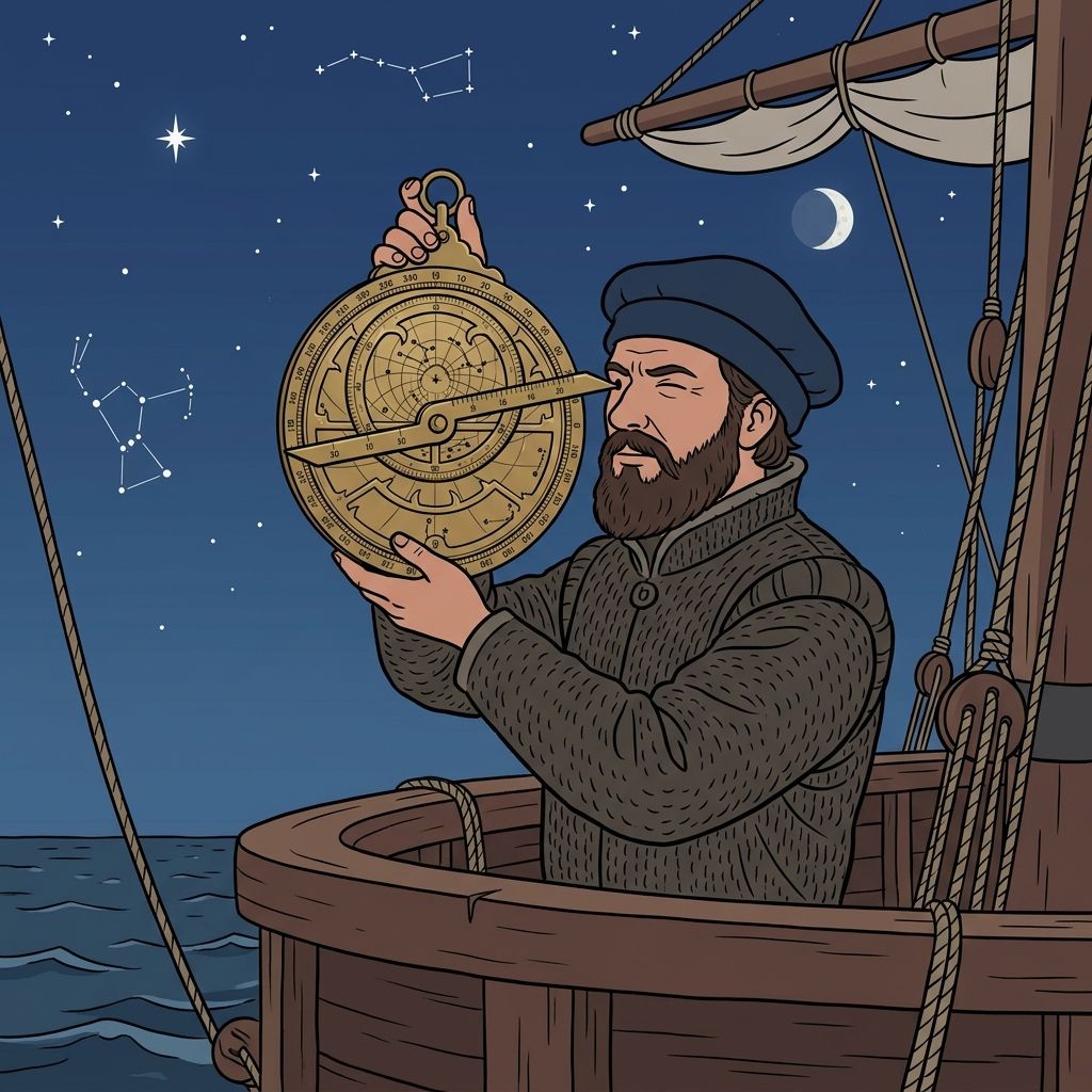 AI mnemonic illustration for the English word "astrolabe"