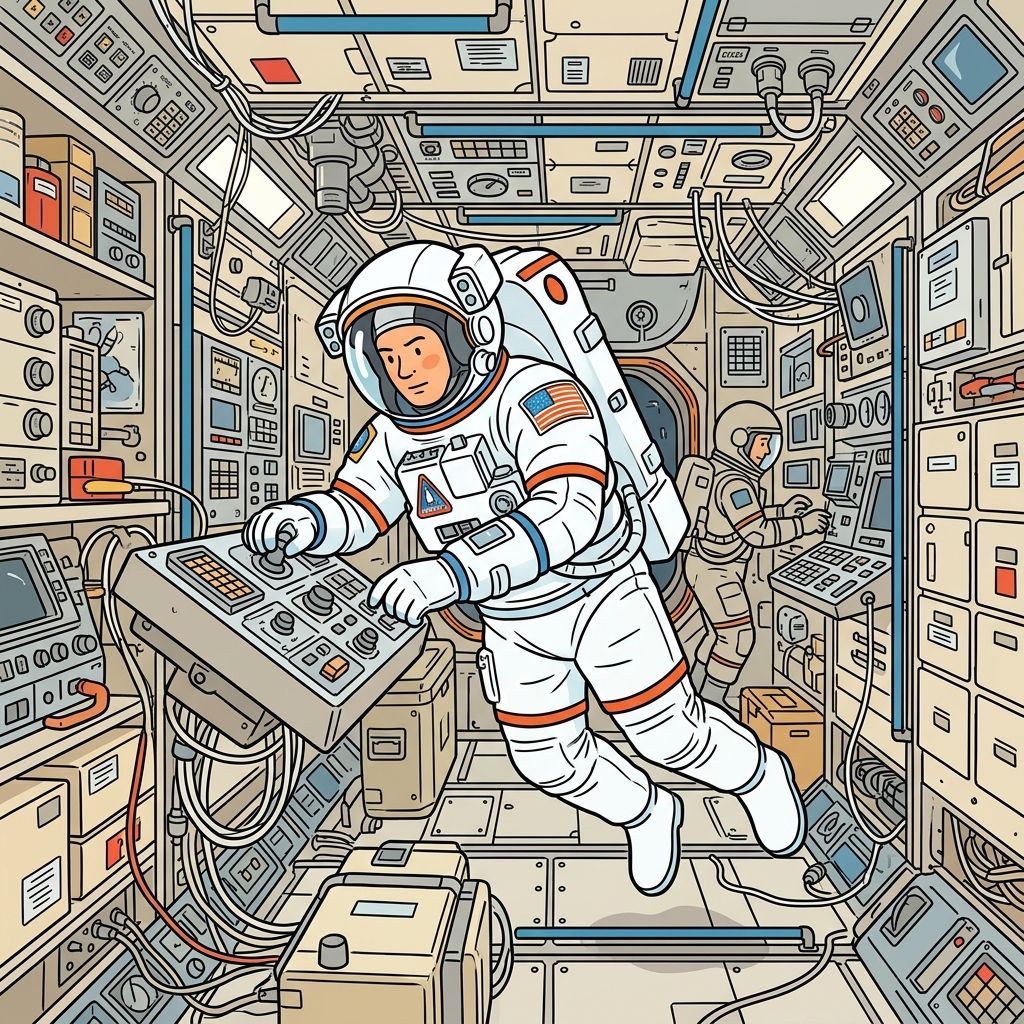AI mnemonic illustration for the English word "astronaut"