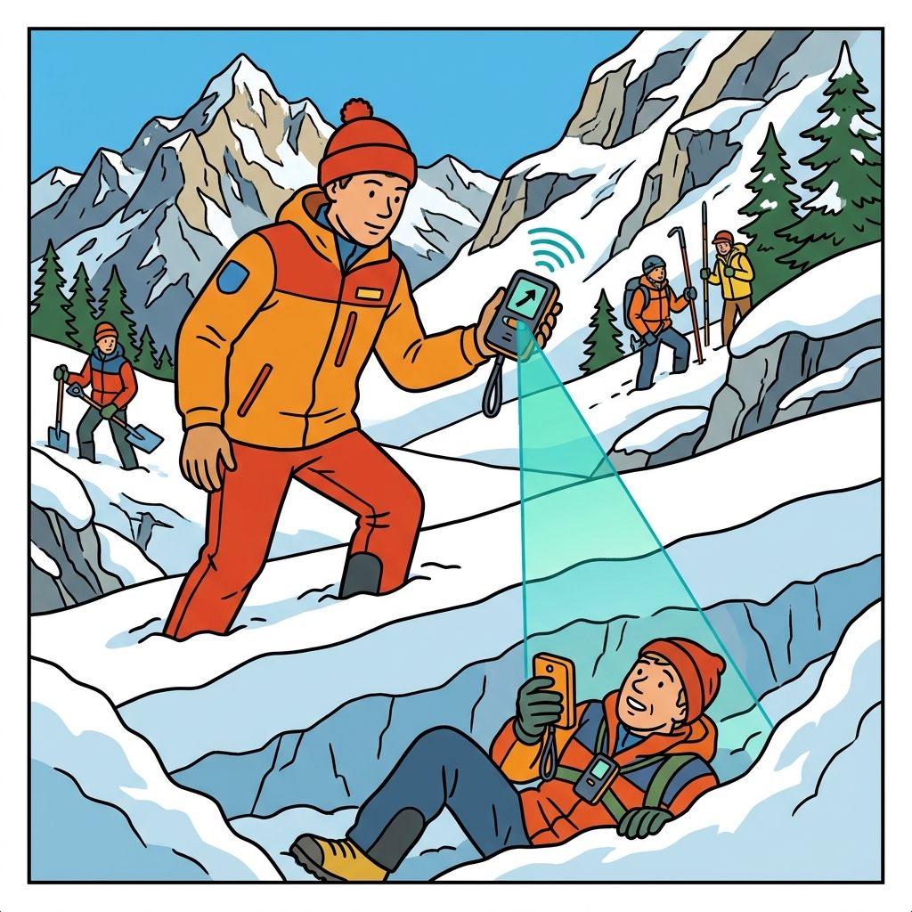 AI mnemonic illustration for the English word "avalanche beacon"