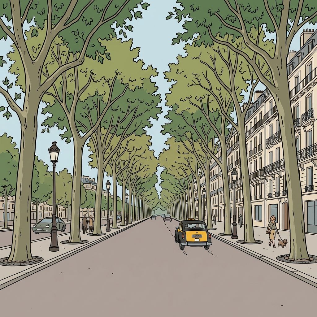 AI mnemonic illustration for the English word "avenue"