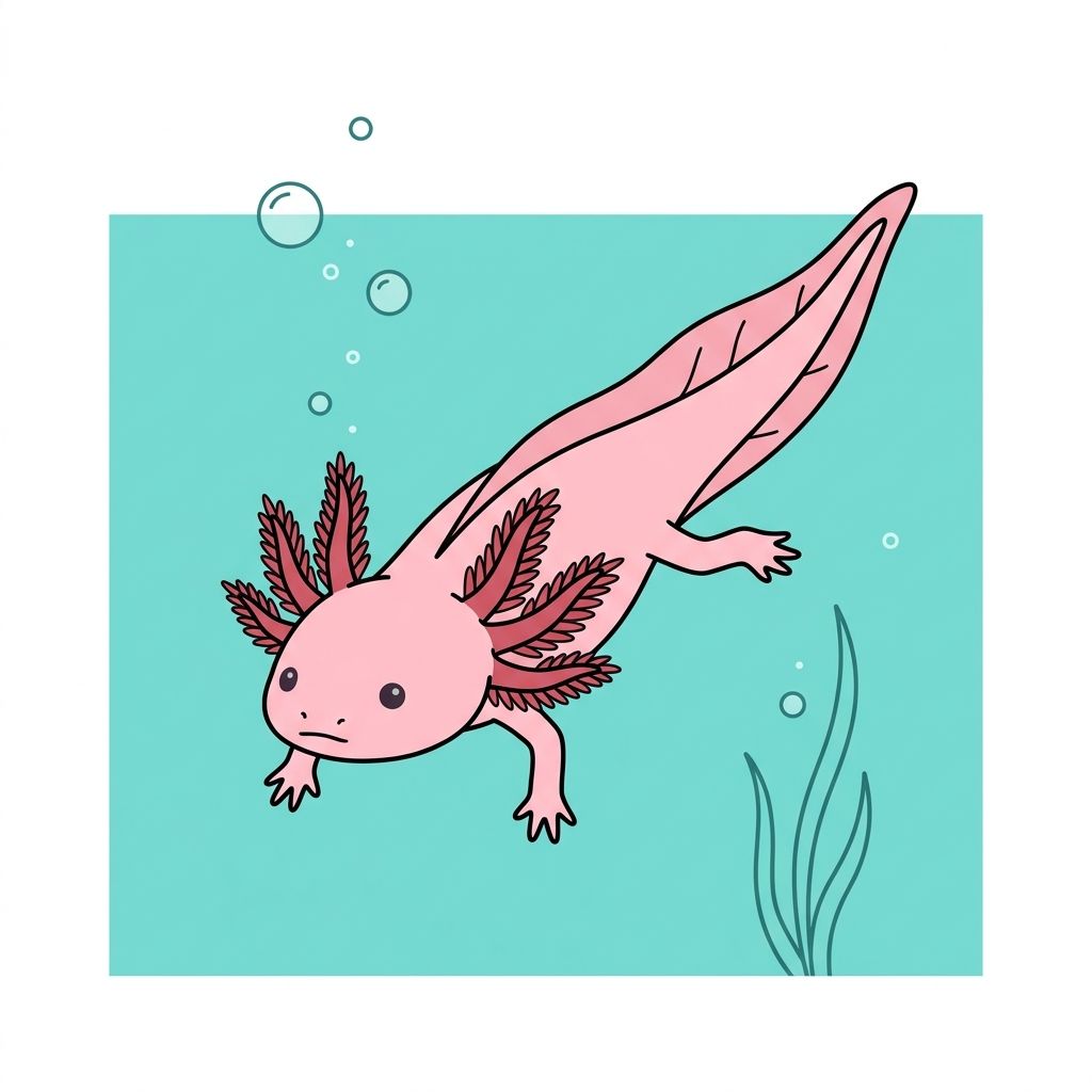 AI mnemonic illustration for the English word "axolotl"