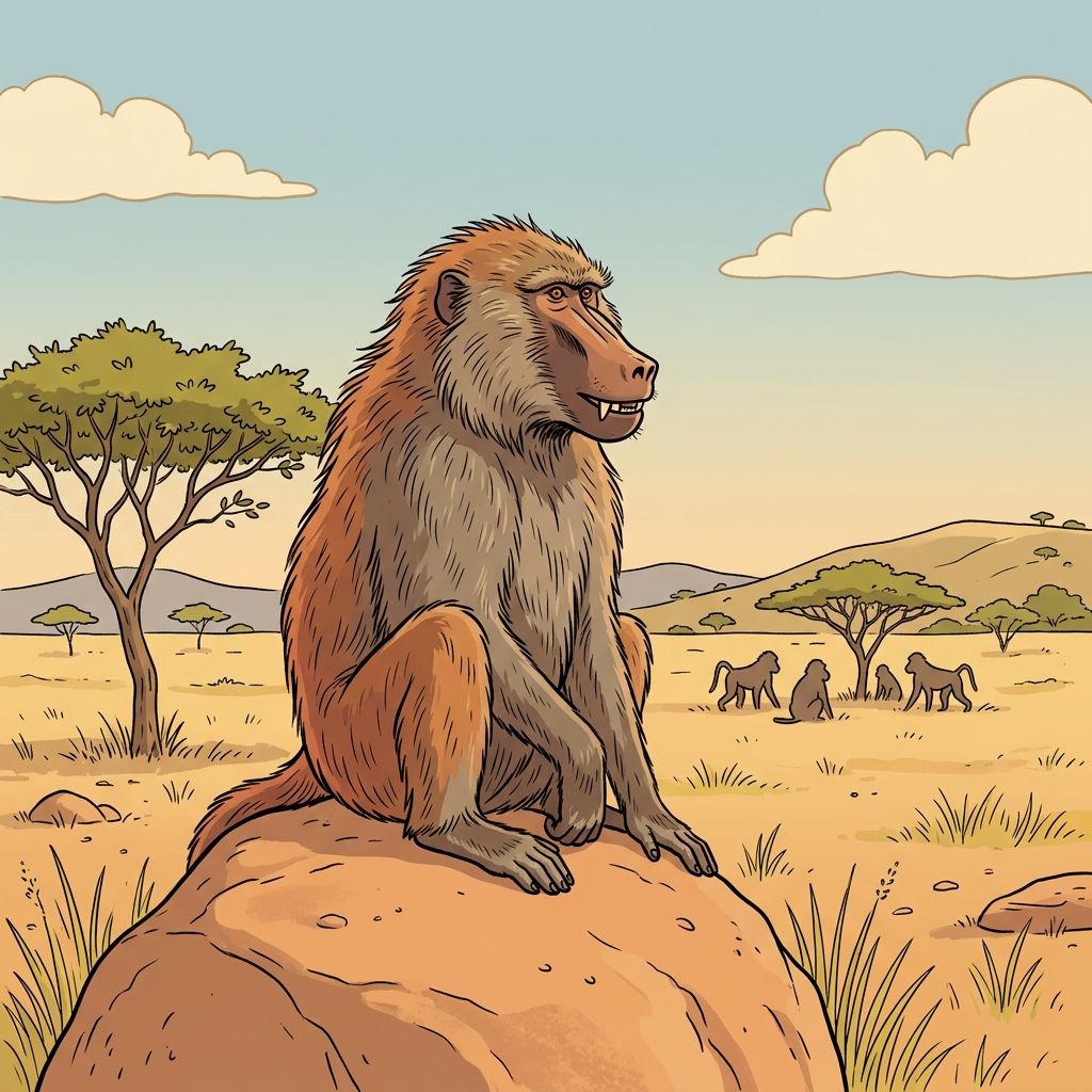 AI mnemonic illustration for the English word "baboon"