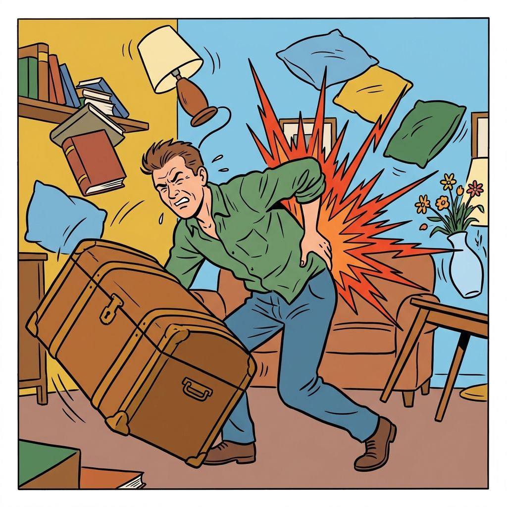 AI mnemonic illustration for the English word "back pain"