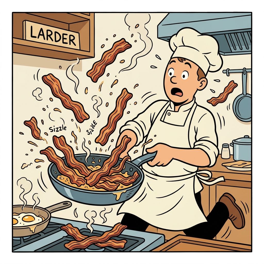 AI mnemonic illustration for the English word "bacon"