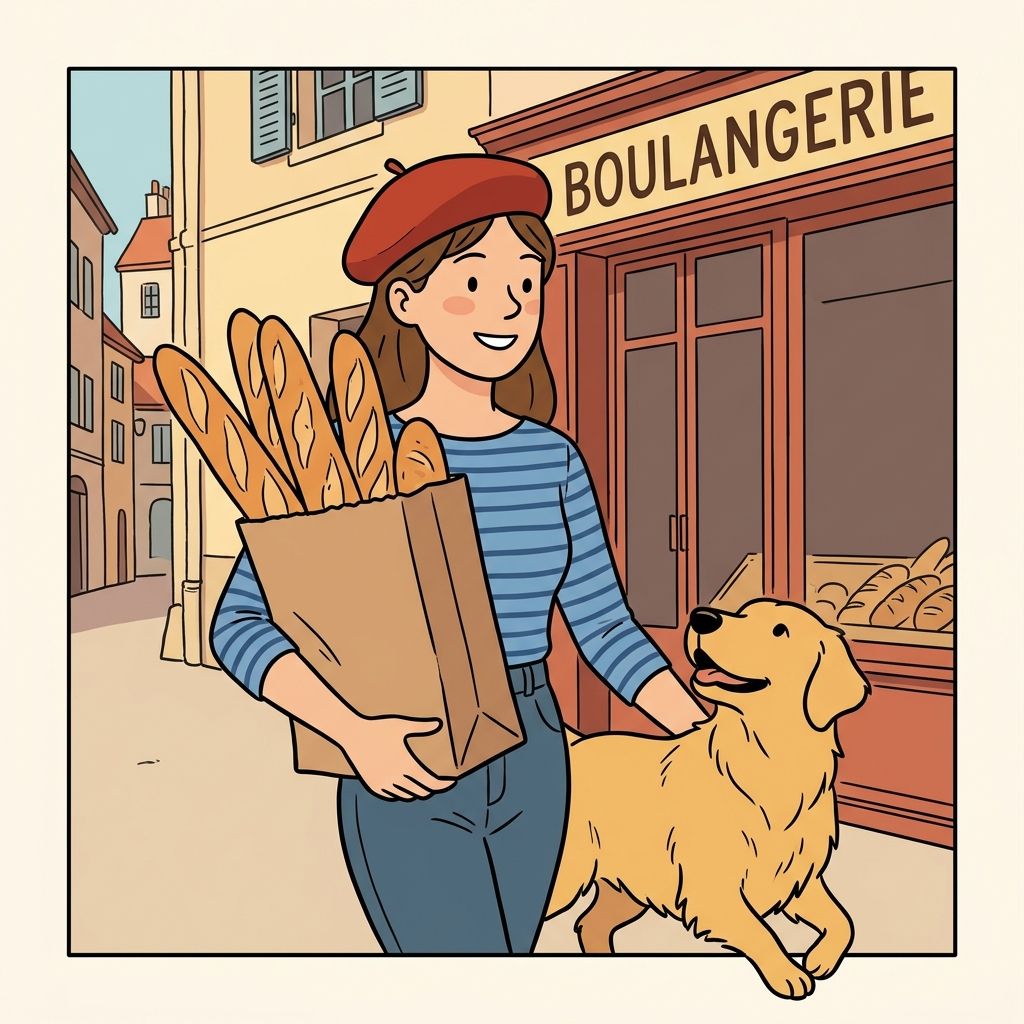 AI mnemonic illustration for the English word "baguette"