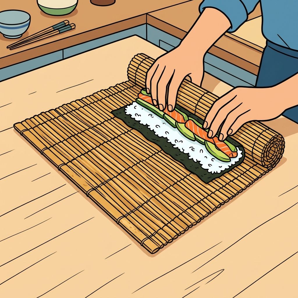 AI mnemonic illustration for the English word "bamboo mat"