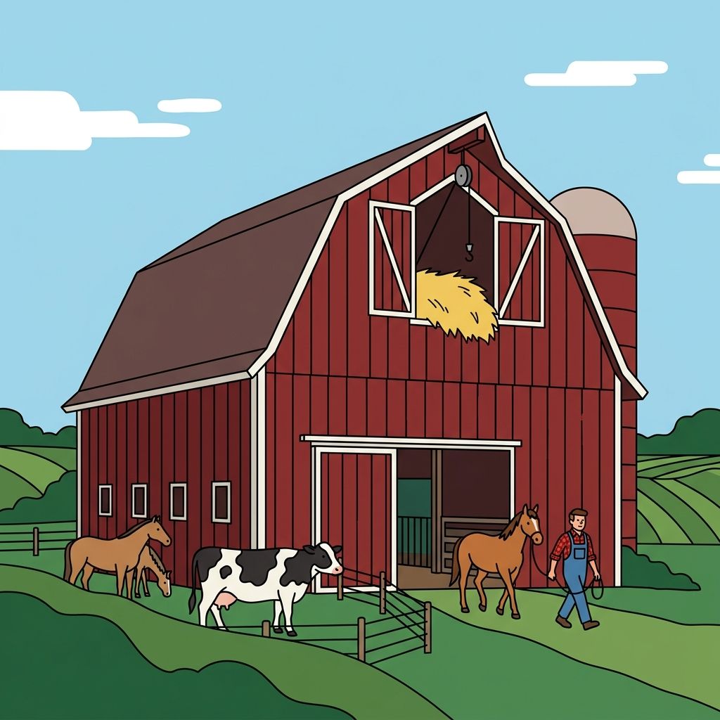 AI mnemonic illustration for the English word "barn"
