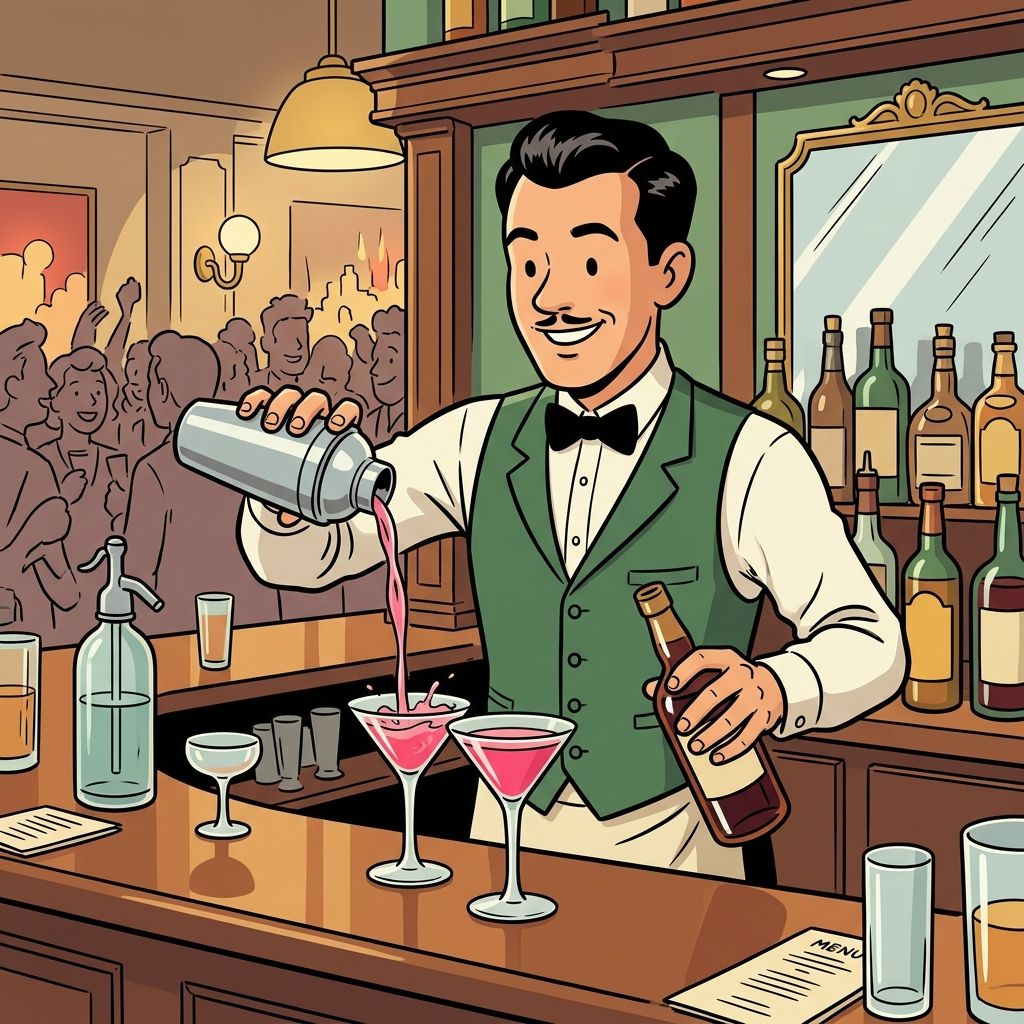 AI mnemonic illustration for the English word "bartender"