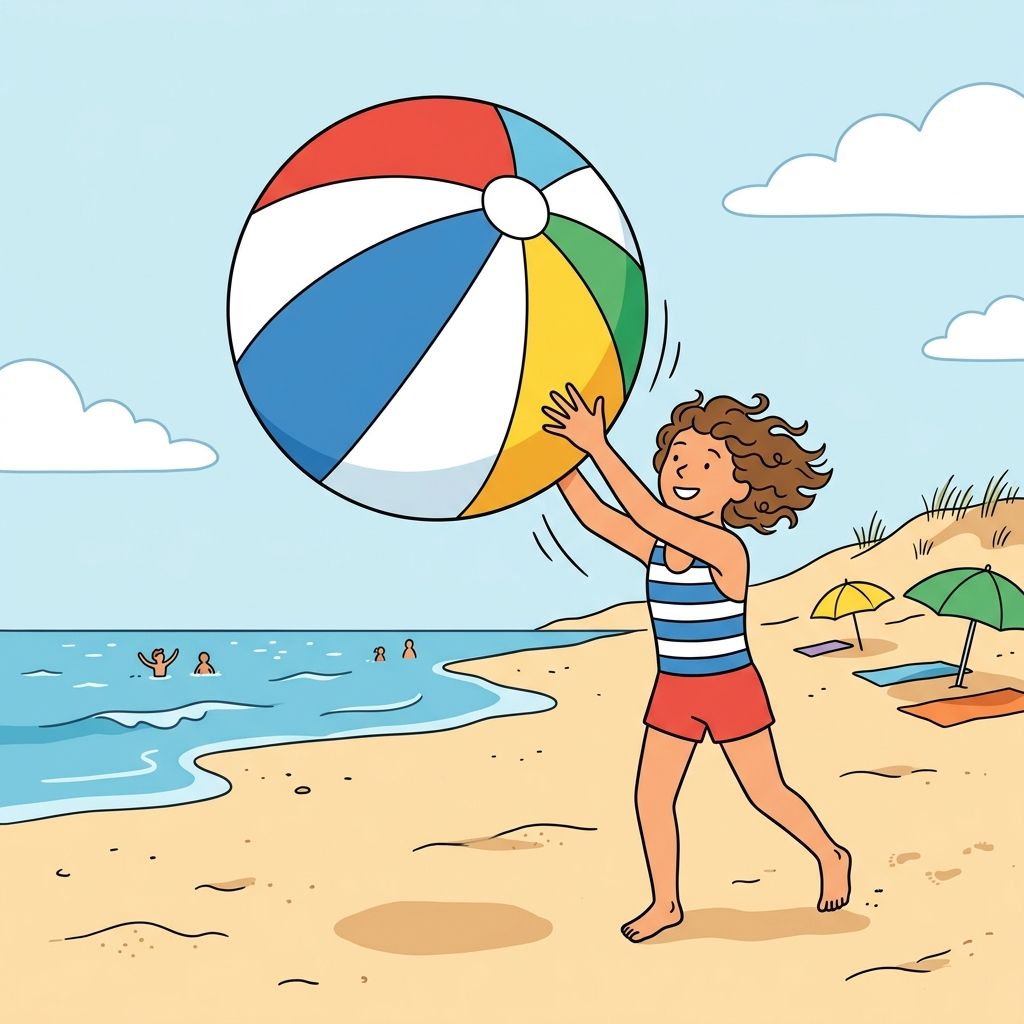 AI mnemonic illustration for the English word "beach ball"