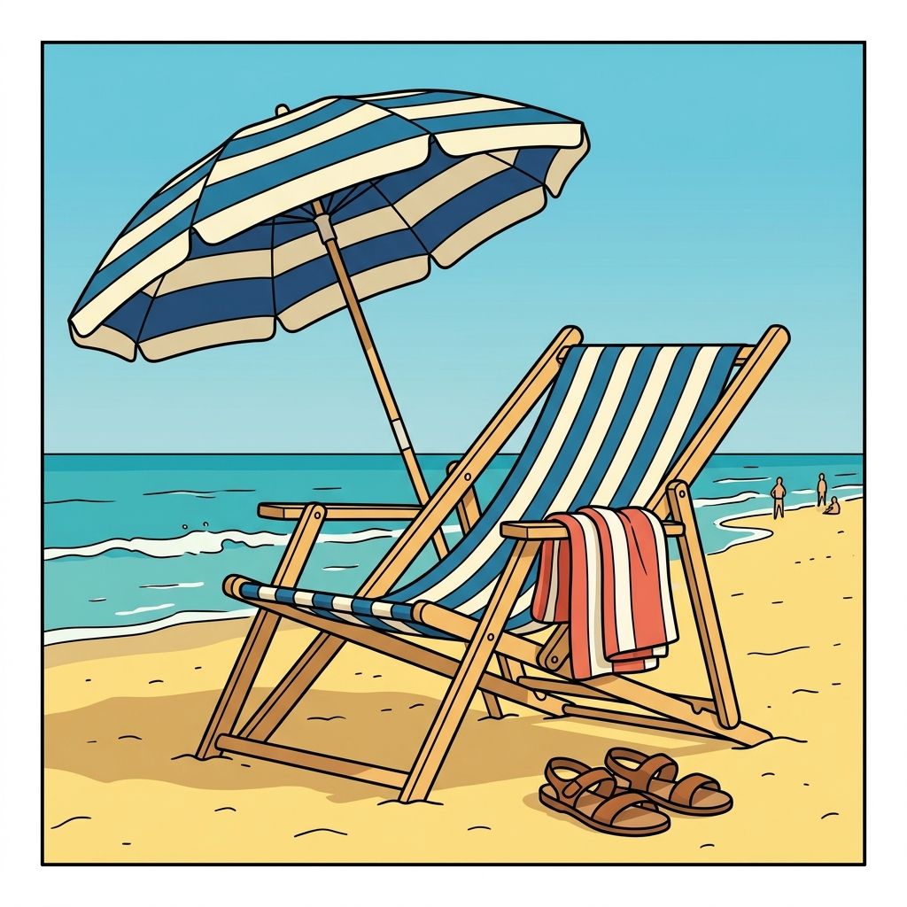 AI mnemonic illustration for the English word "beach chair"