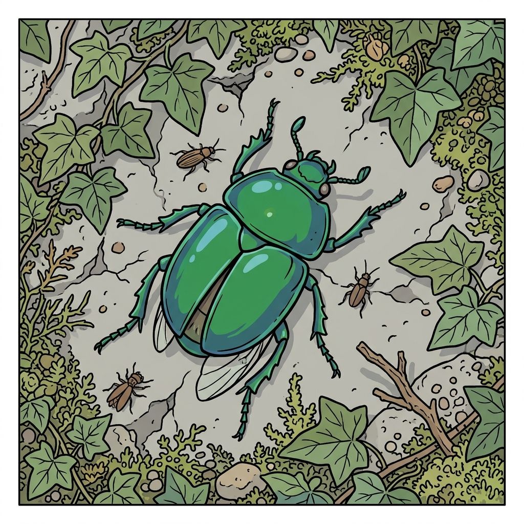 AI mnemonic illustration for the English word "beetle"
