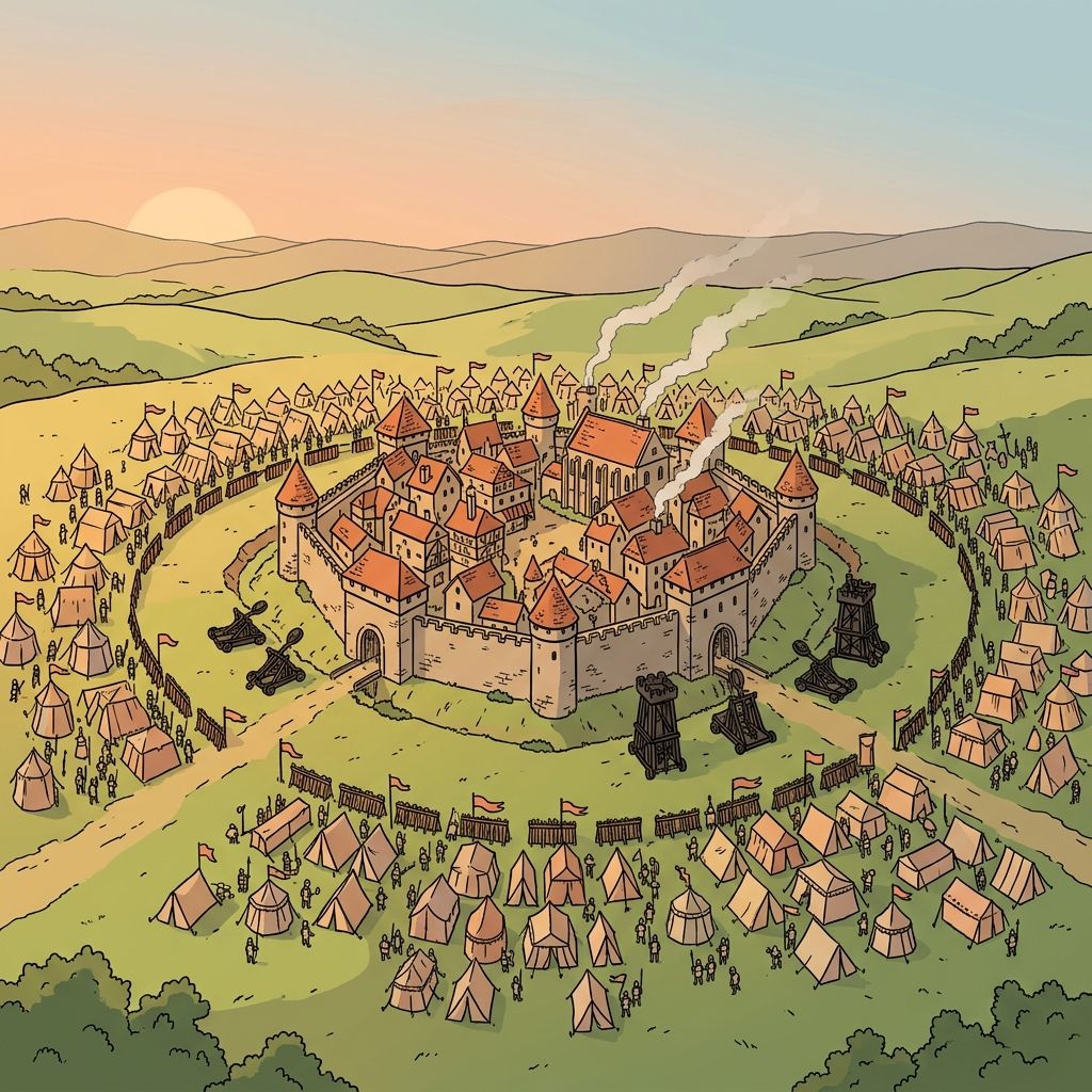 AI mnemonic illustration for the English word "besieged"