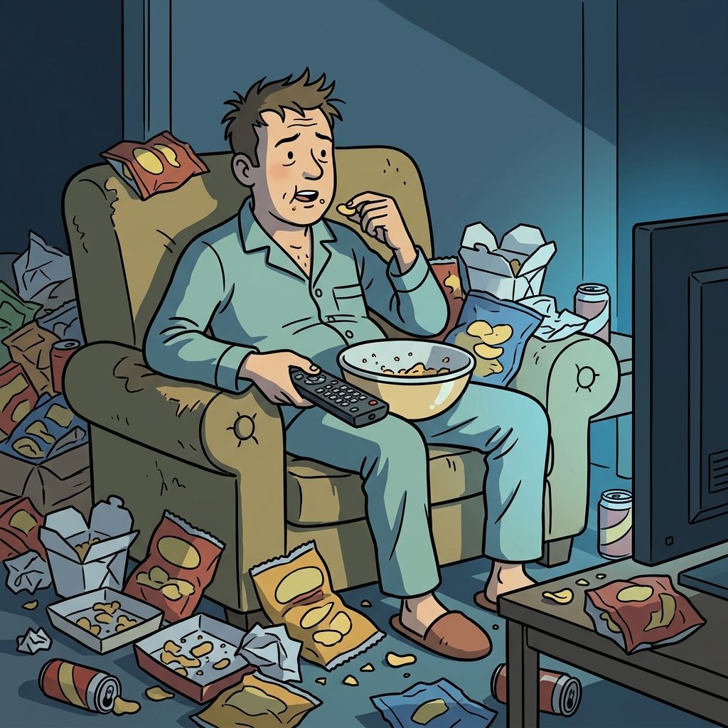 AI mnemonic illustration for the English word "binge"