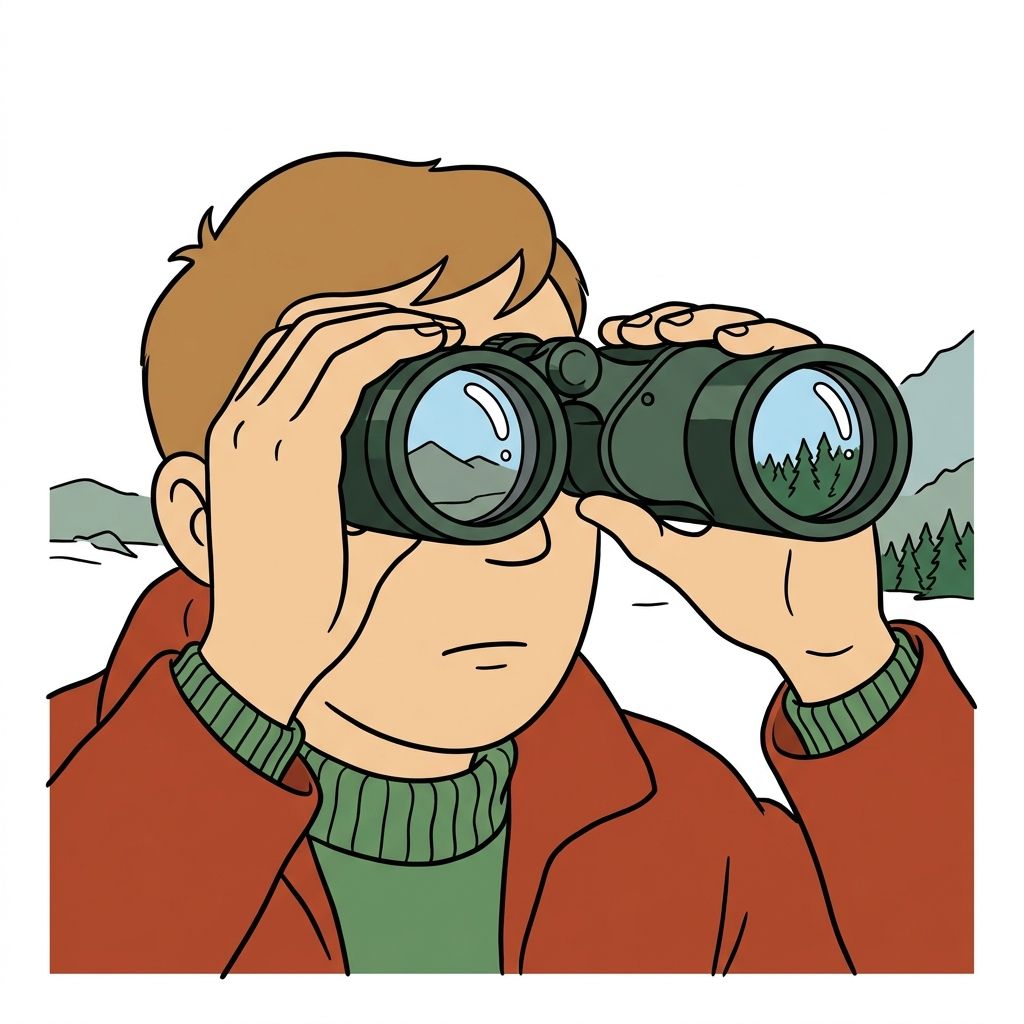AI mnemonic illustration for the English word "binoculars"
