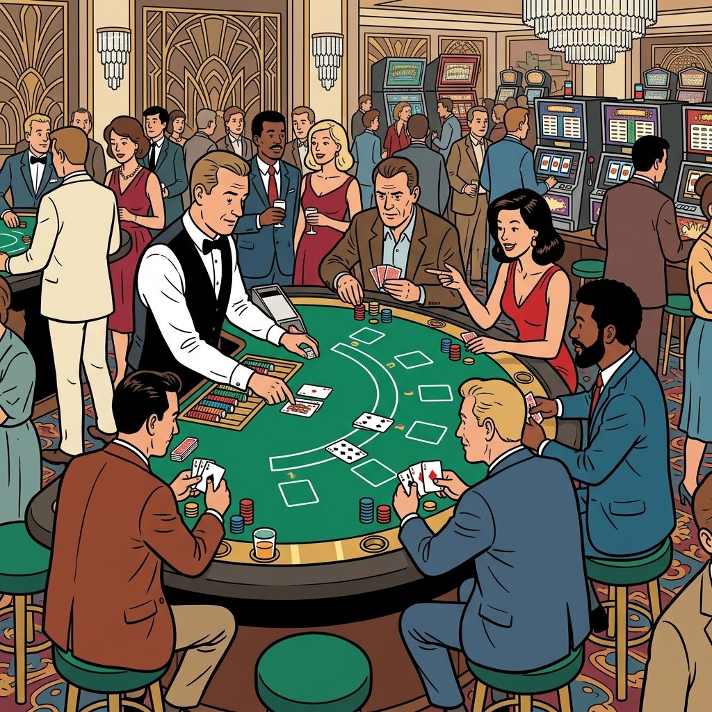 AI mnemonic illustration for the English word "blackjack table"