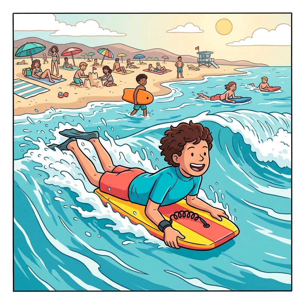 AI mnemonic illustration for the English word "boogie board"