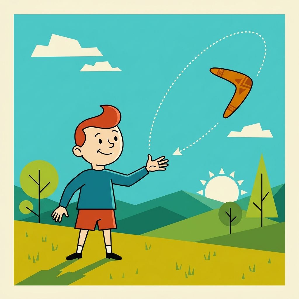 AI mnemonic illustration for the English word "boomerang"