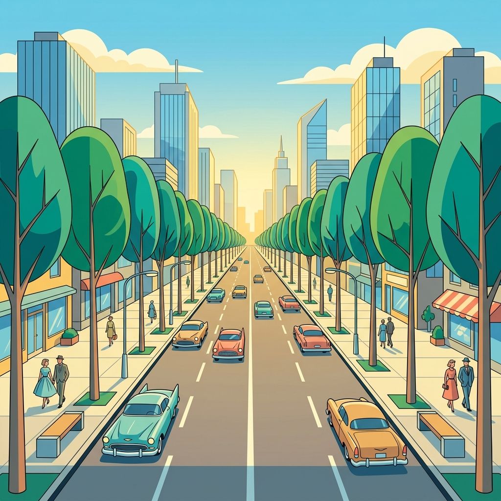 AI mnemonic illustration for the English word "boulevard"