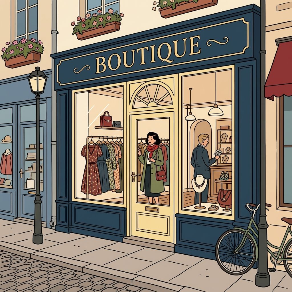 AI mnemonic illustration for the English word "boutique"