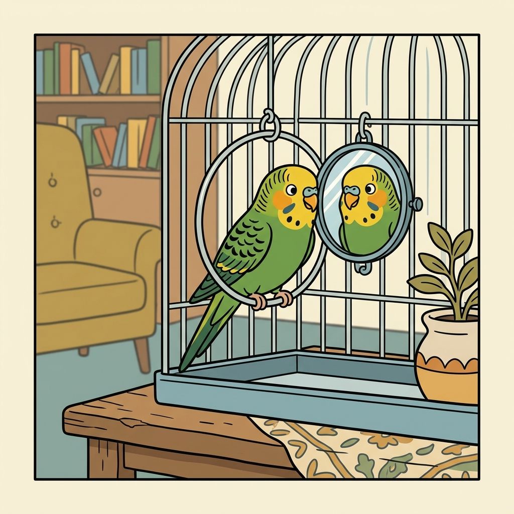 AI mnemonic illustration for the English word "budgie"