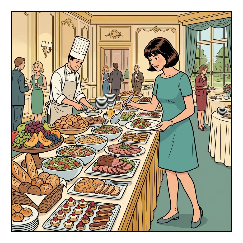AI mnemonic illustration for the English word "buffet"