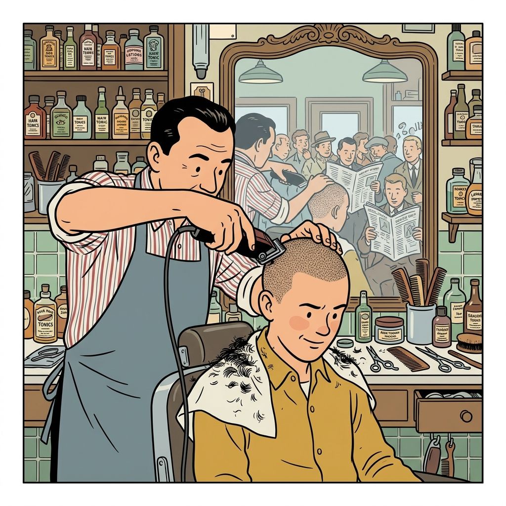 AI mnemonic illustration for the English word "buzz cut"
