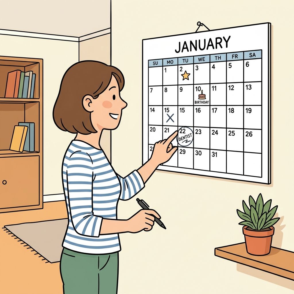 AI mnemonic illustration for the English word "calendar"
