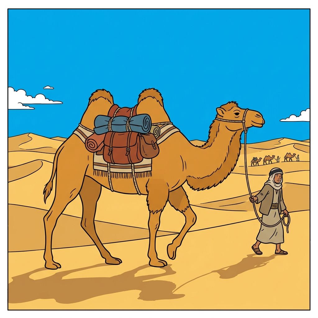 AI mnemonic illustration for the English word "camel"
