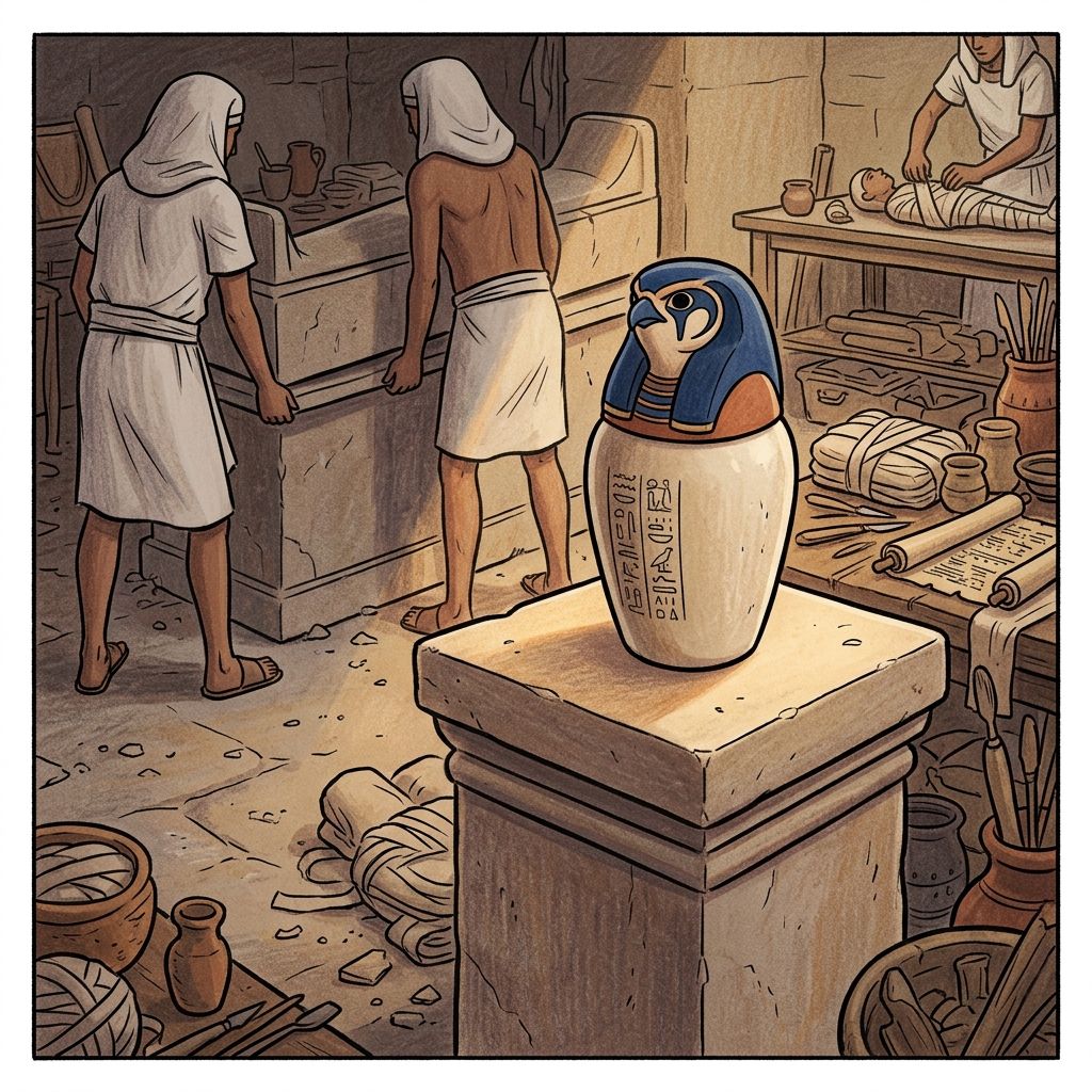 AI mnemonic illustration for the English word "canopic jar"