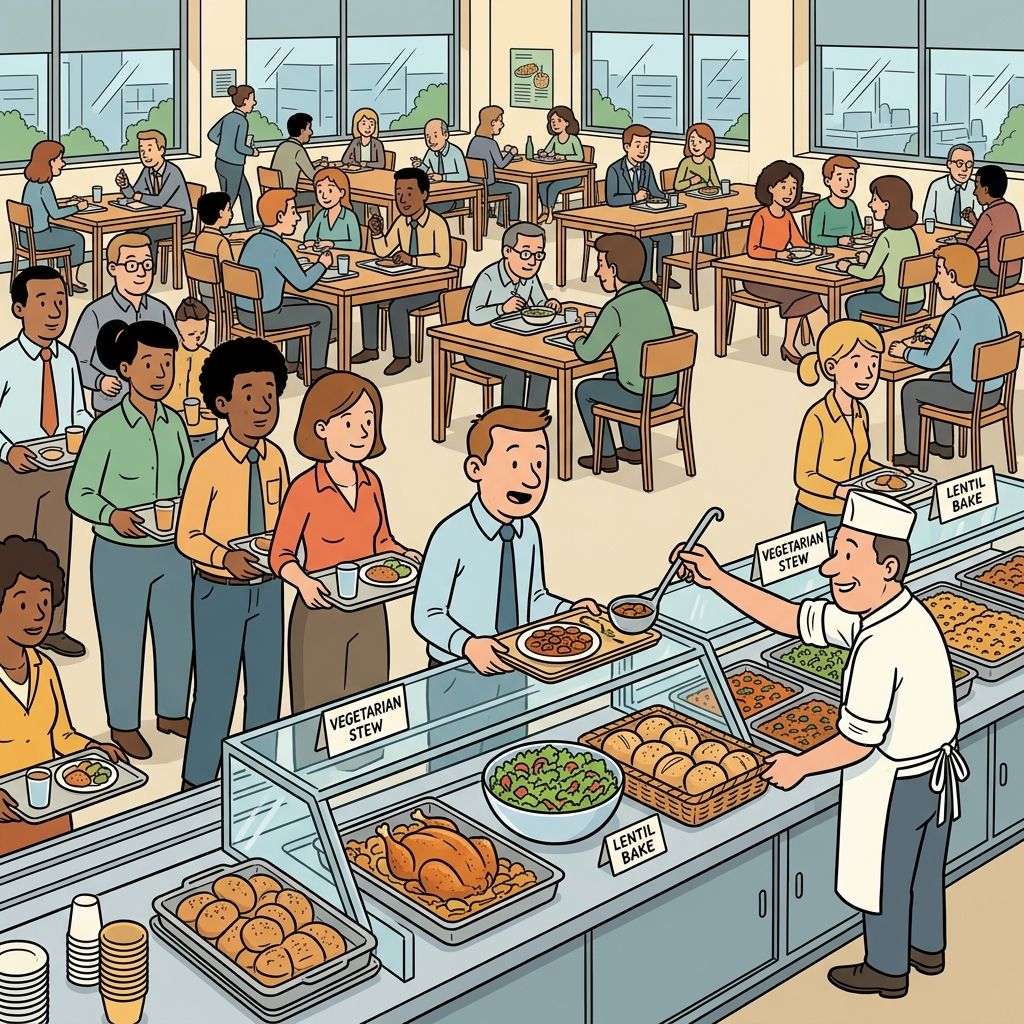 AI mnemonic illustration for the English word "canteen"
