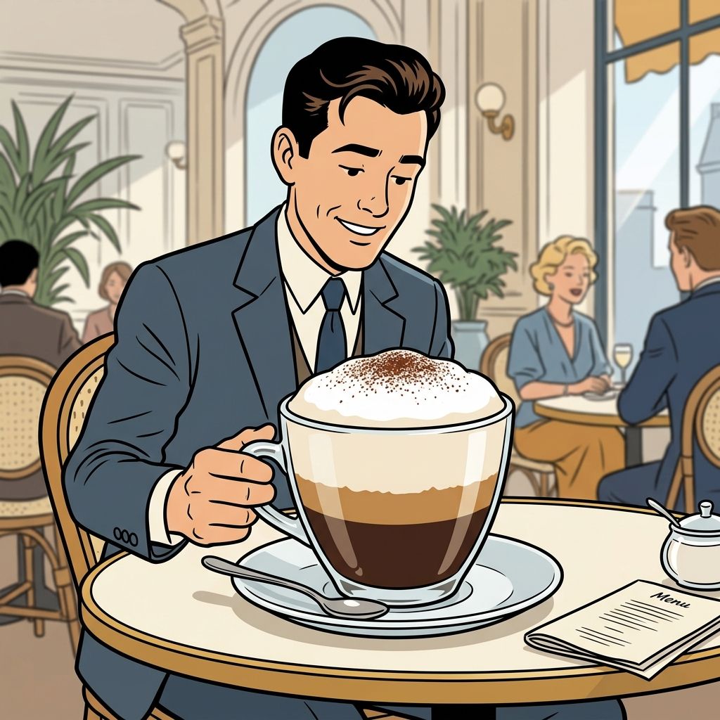 AI mnemonic illustration for the English word "cappuccino"