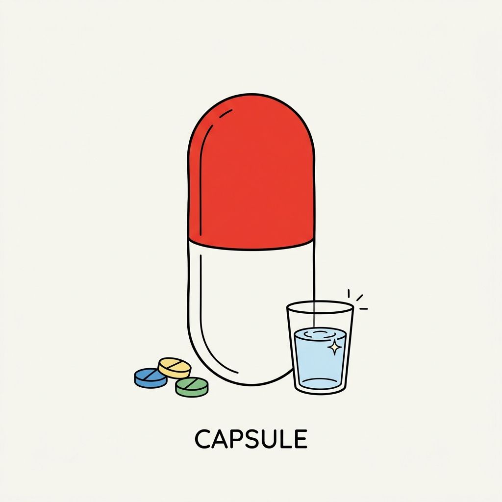 AI mnemonic illustration for the English word "capsule"