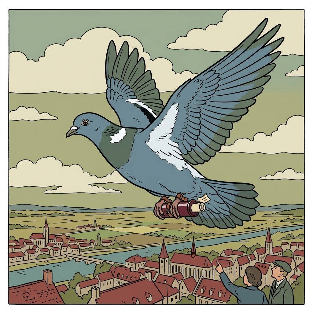 AI mnemonic illustration for the English word "carrier pigeon"