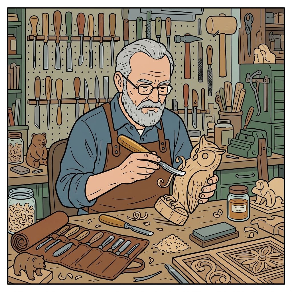 AI mnemonic illustration for the English word "carving tool"