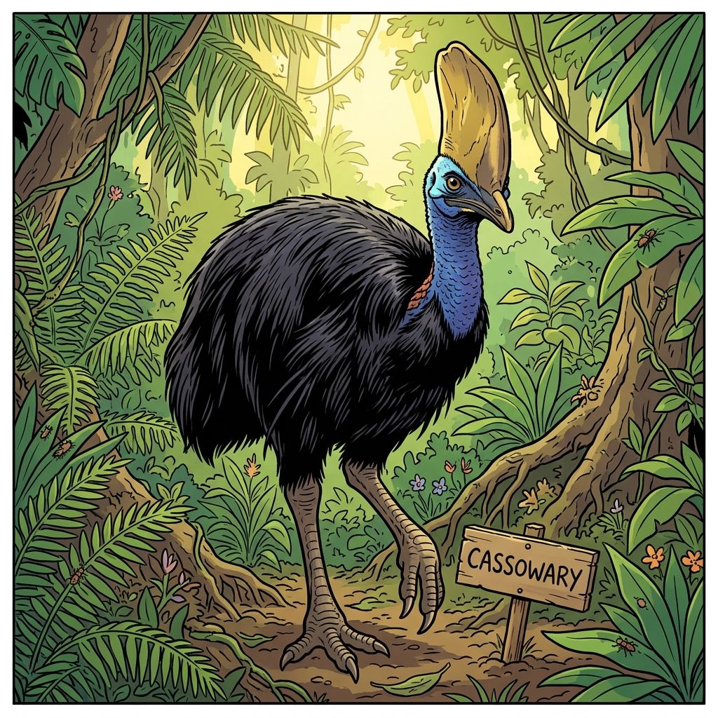 AI mnemonic illustration for the English word "cassowary"