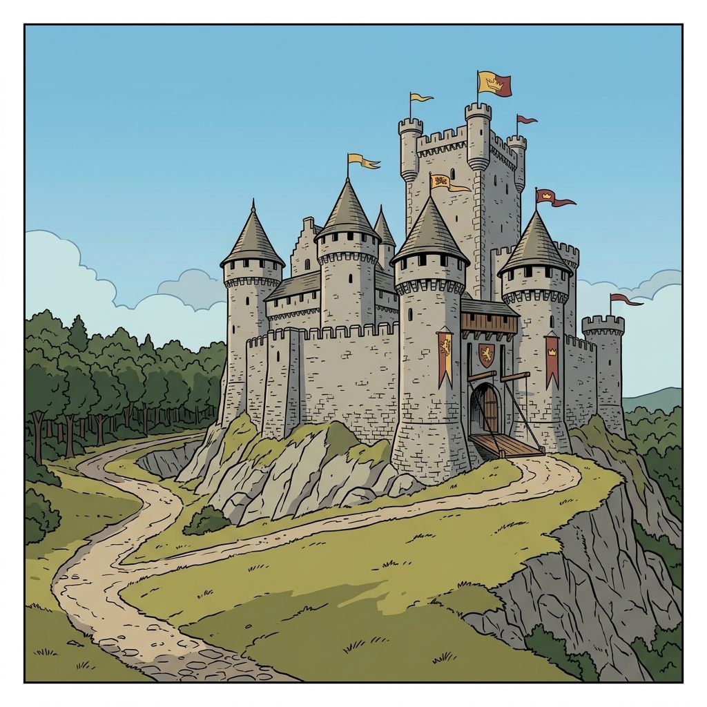 AI mnemonic illustration for the English word "castle"