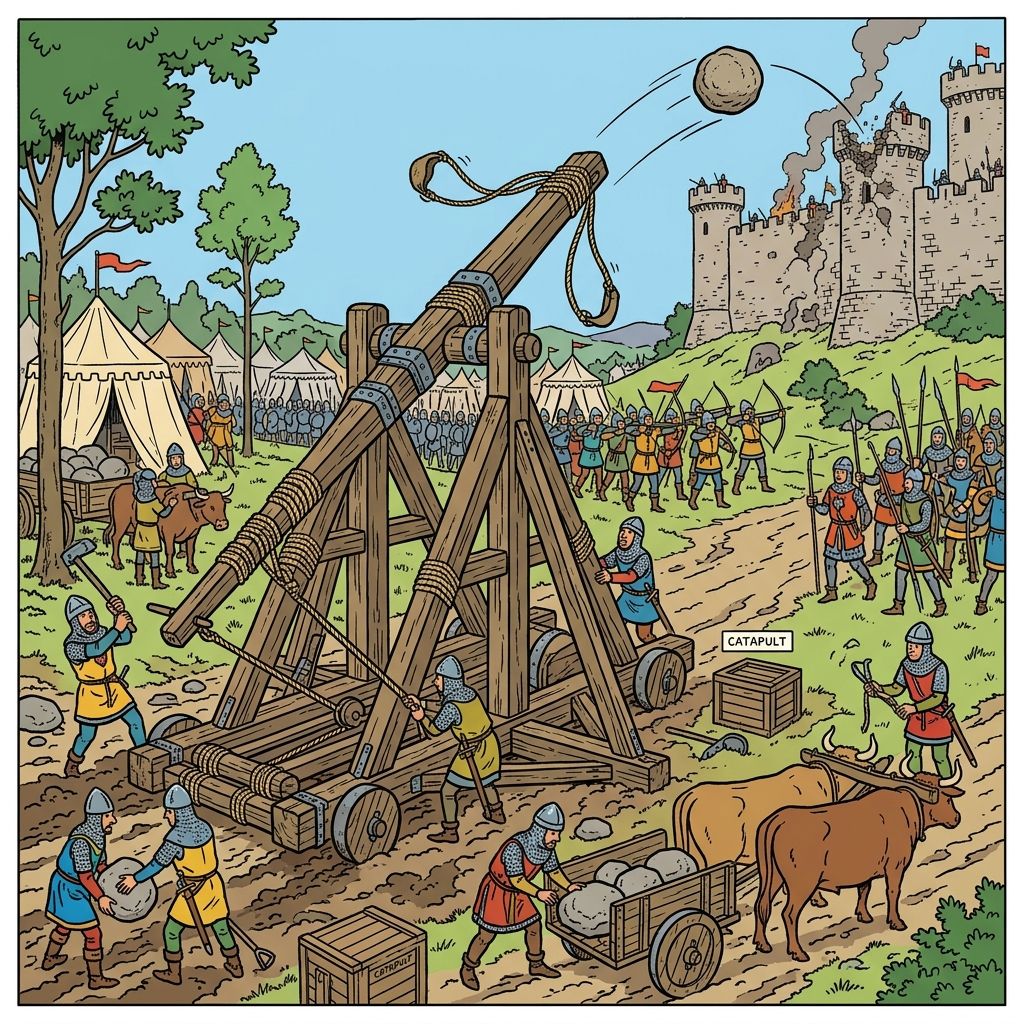 AI mnemonic illustration for the English word "catapult"