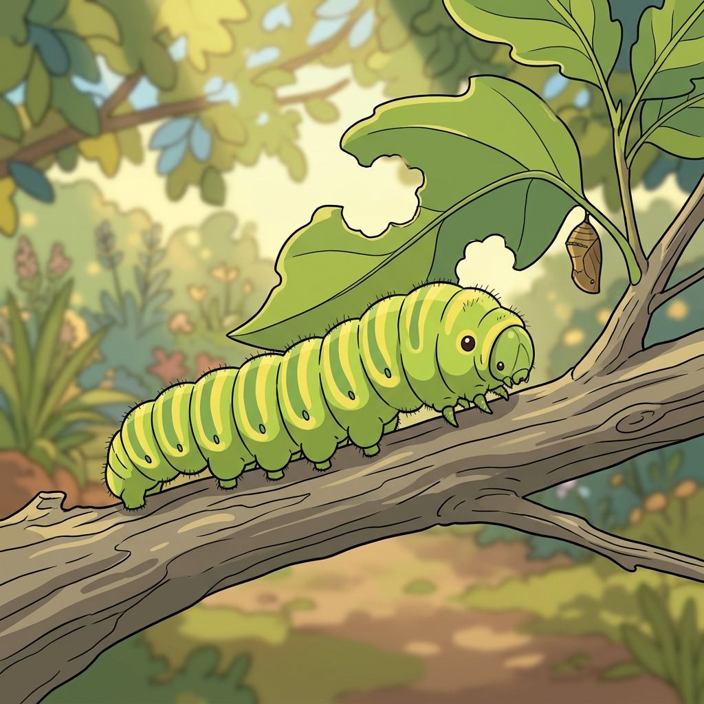 AI mnemonic illustration for the English word "caterpillar"