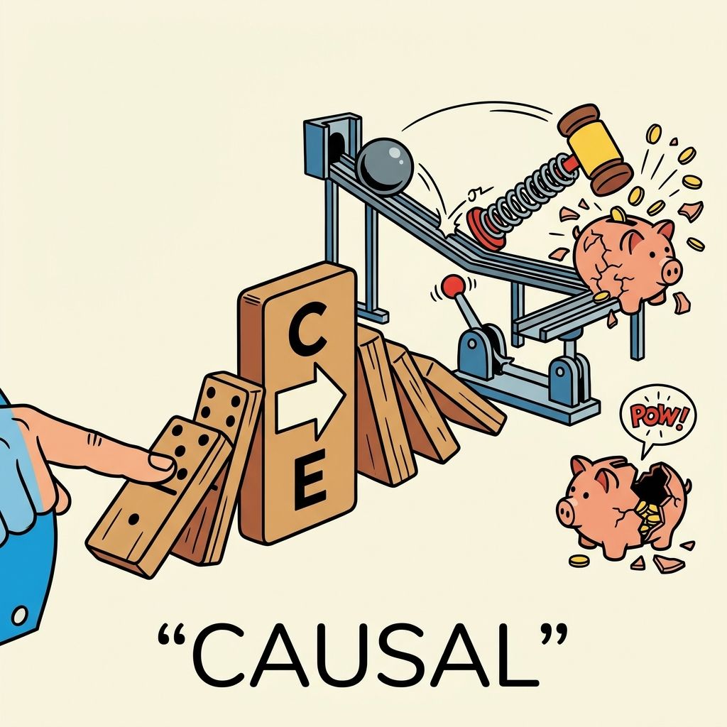 AI mnemonic illustration for the English word "causal"