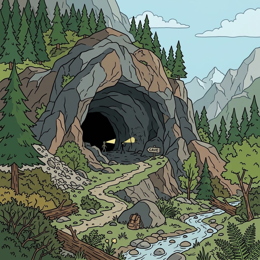 AI mnemonic illustration for the English word "cave"