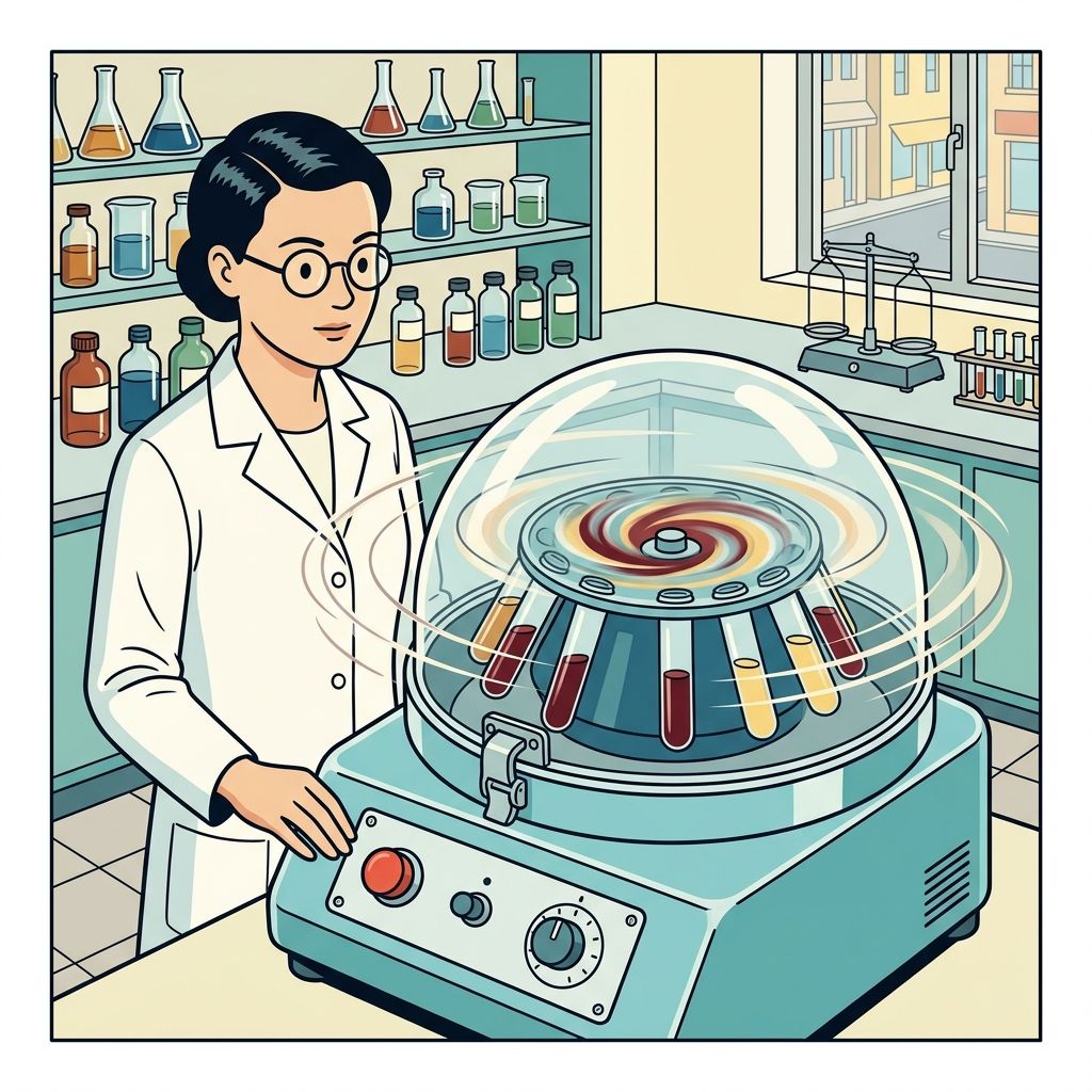 AI mnemonic illustration for the English word "centrifuge"