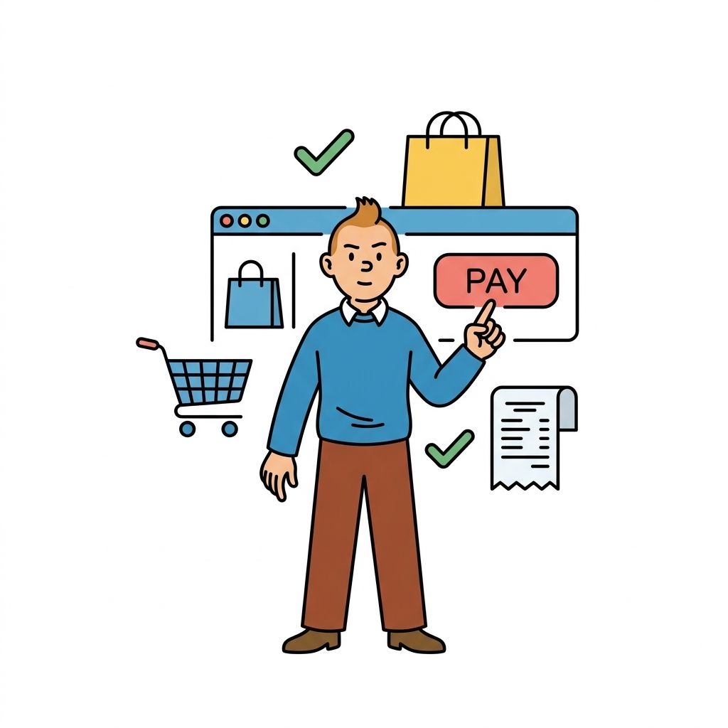 AI mnemonic illustration for the English word "checkout"